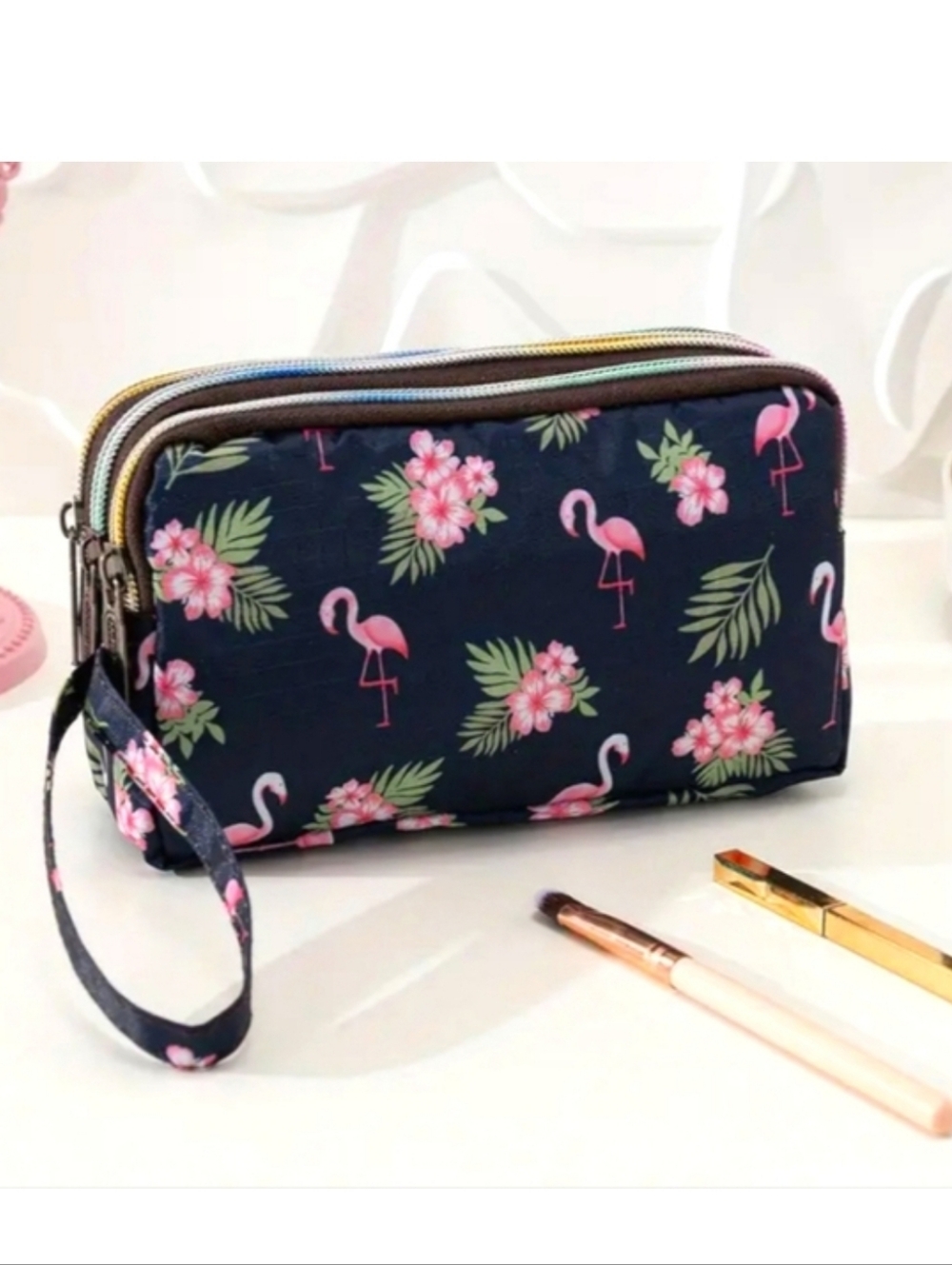 🌺Flamingo Makeup Bag Cosmetic Bag Wallett Wristlet Travel Case Flamingo